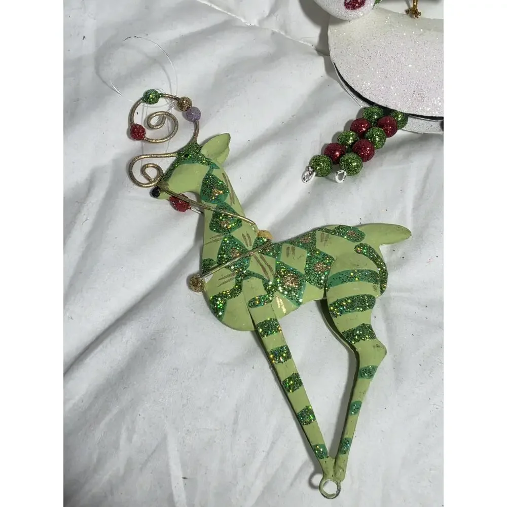 VTG Pier 1 One Reindeer Ornament Multicolor Glitter Assorted 4 Christmas Decor